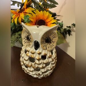 White and Gold Owl Candle Holder